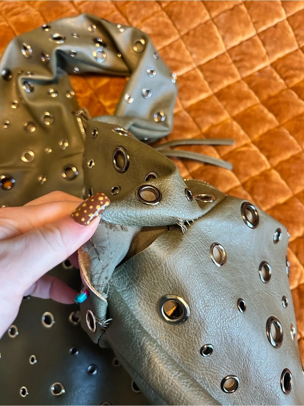 Free People Grommet Hobo Shoulder Bag in Sage Green